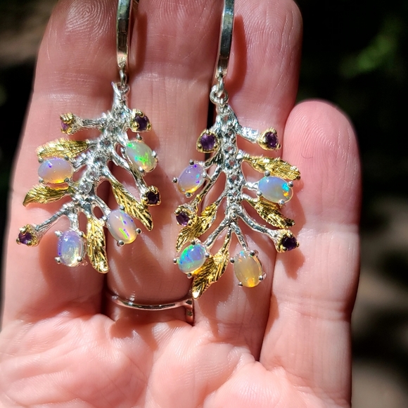 FIRE Opals 🔥 & Amethyst sterling fern earrings - Picture 7 of 7